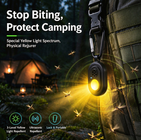 Outdoor Dual-Action Mosquito Repeller | Ultrasonic + Yellow Light Physical Repellent | Portable 7-Level Adjustable Mosquito Repellent Clip | Suitable for Children and Adults | 10-Day Ultra-Long Battery Life—A Must-Have for Camping