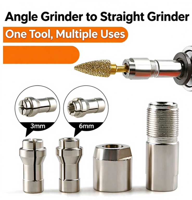 2Pcs Angle Grinder to Straight Grinder Conversion Chuck Set (3 mm & 6 mm) | Model 100 Angle Grinder to Straight Grinder Conversion Kit | M10 Thread