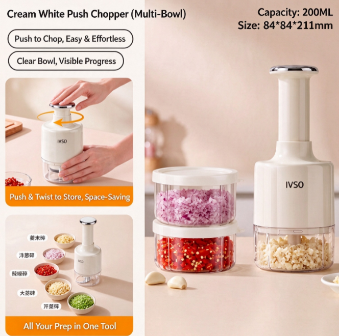 Multifunctional Garlic Press | Mini Manual Meat Grinder | Kitchen Essential for Minced Garlic, Chopped Chili, and Baby Food | Innovative Non-Stick Scraper & Rinses Clean in a Flash