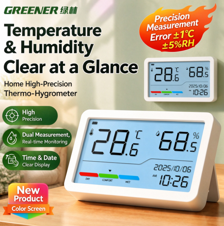 Digital Indoor Thermometer & Hygrometer | High Precision Temperature Humidity Monitor with Large Display, Time & Date, Wall Mount/Stand for Baby Room, Home, Office