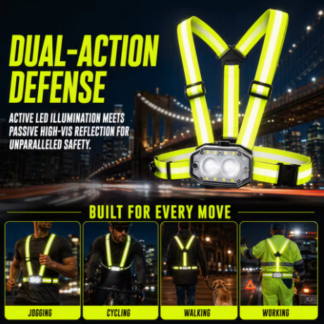 Premium LED Reflective Chest Harness | 360° High Visibility Safety Light for Running, Cycling & Dog Walking | USB-C Rechargeable