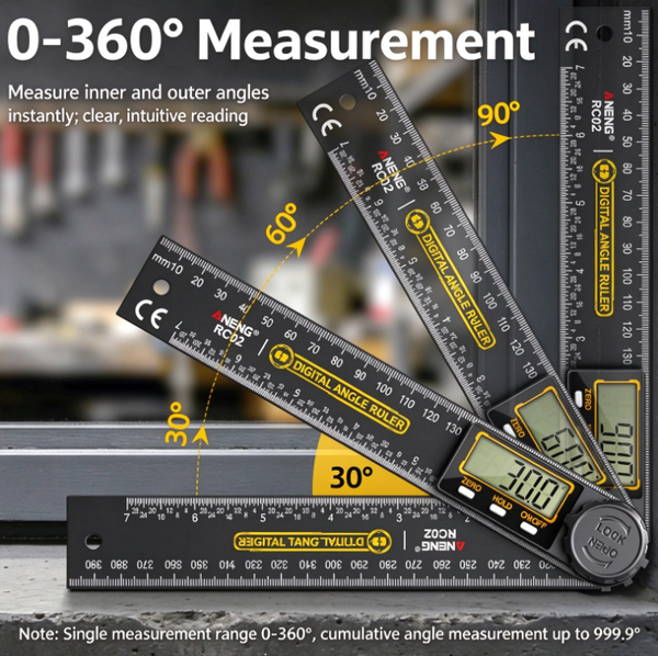 High-Precision Digital Angle Gauge | 360° Multifunctional Universal Protractor | 200mm Measuring Tool for Carpentry, Renovation, and Drafting