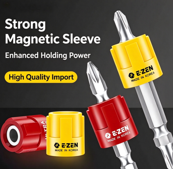 High-Powered Screwdriver Bit with Magnetizer/Demagnetizer | 6.35mm Universal Magnetic Ring | Non-Slip Magnetic Sleeve for Phillips/Star-Head Electric Screwdrivers