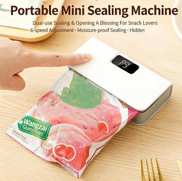 Portable Mini Heat Sealer Keep Your Food Fresh Anywhere – 95mm Wide Seal, 6-Level Temp Control & Built-in Cutter Digital Display/Magnetic Clamp/Type-C