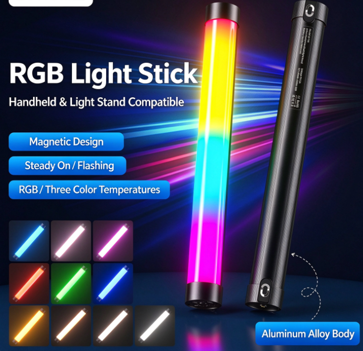 Magnetic RGB Handheld Light Stick | 5000mAh High-Capacity LED Ice Light—Outdoor Photography / Computer & TV Ambient Lighting / Ambient Fill Light (3000K–6500K Full Color)