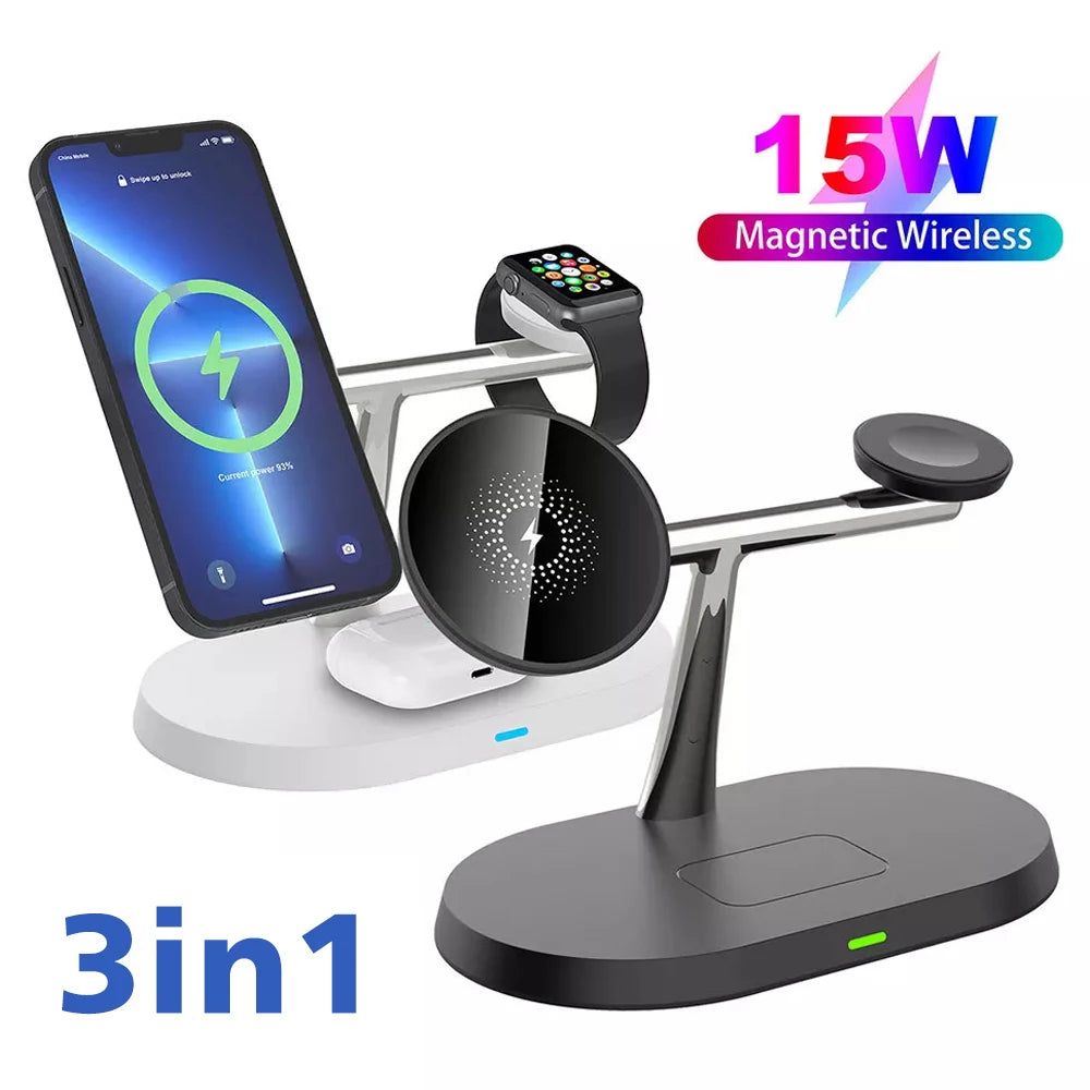 3 in 1 Wireless Charger For iPhone 12 13 14 15 16 Magnetic Charger Fast Charging Station For Apple Watch 7 6 SE 5 4 3 2 Airpods Pro