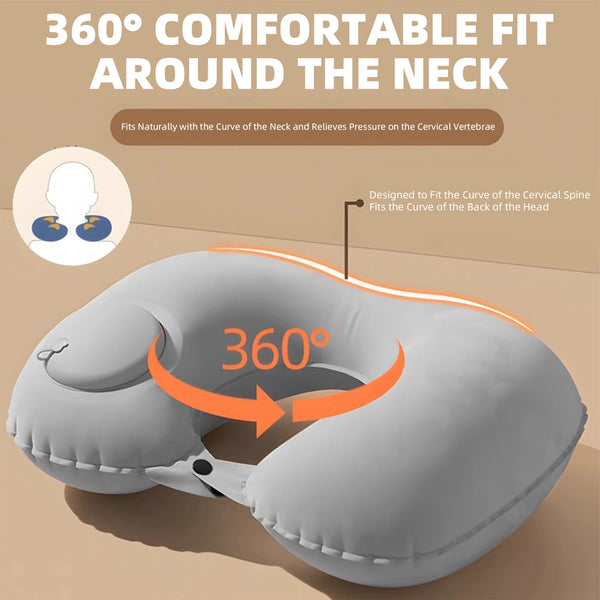 Inflatable U-shaped Travel Pillow - Portable Neck Support for Air Travel Cervical U-shaped Pillow 15-second Quick-inflation with Pressurisation Foldable Design