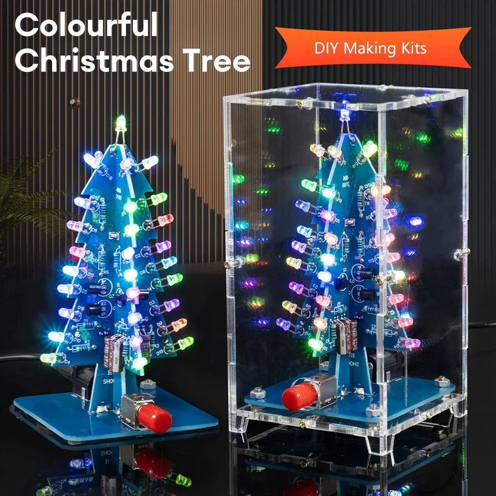 RGB LED Electronics Soldering Christmas Tree DIY Kits Colorful 3D Xmas Tree DIY Kits for Soldering Practice Learning