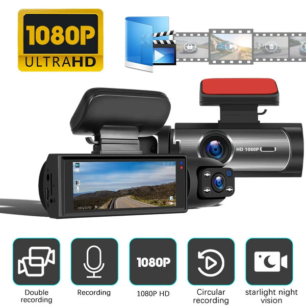 1080P Dash Cam 3.16 Inch Dual Lens Dash Cam Front Built-in Camera G Sensor HD Night Vision Wide Angle Car Accessories Tools