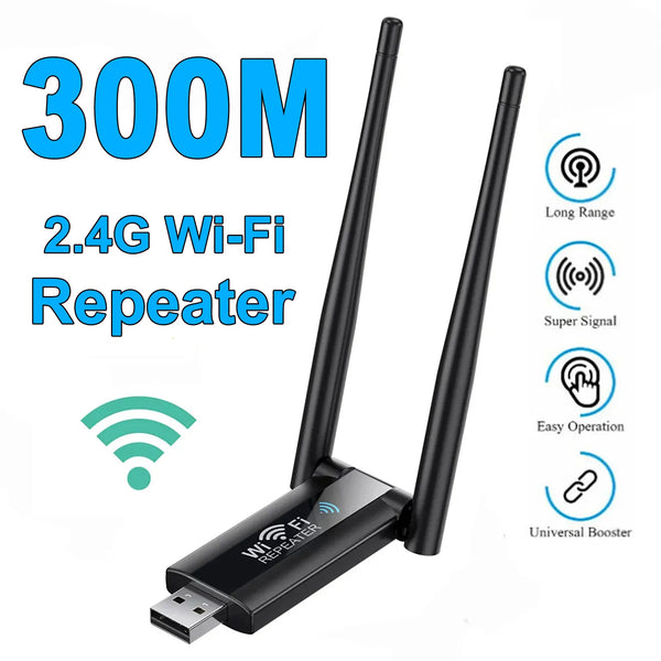 300Mbps Wireless USB WiFi Repeater Extender 2.4G WiFi Signal Amplifier Booster Long Range Wi-Fi Router Home Network Extension