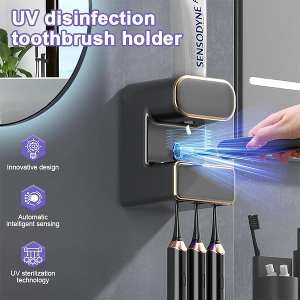 Automatic Sensor Toothpaste Dispenser Toothbrush Sterilizer Wall Mount Bathroom Bathroom Accessories Waterproof Toothpaste Squeezer Toothbrush Holder