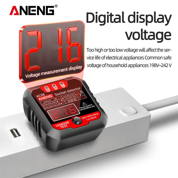 AC28 Voltage Tester Digital Display Phase Meter Detector Tool LCD US /EU Plug for Testing Power Socket / Leakage Switches