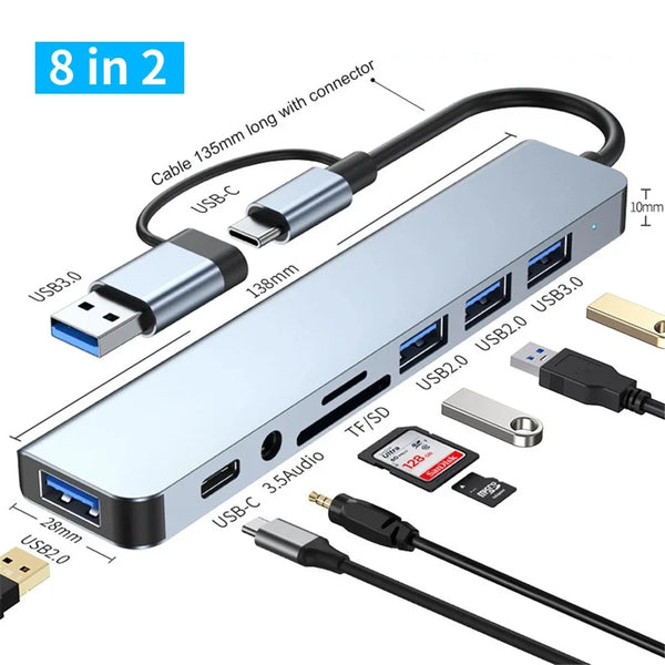 USB C Hub 8 In 2 Type C Splitter USB 3.0 HUB Type C to USB OTG Adapter USB Dock Station for MacBook Notebook Laptop Computer