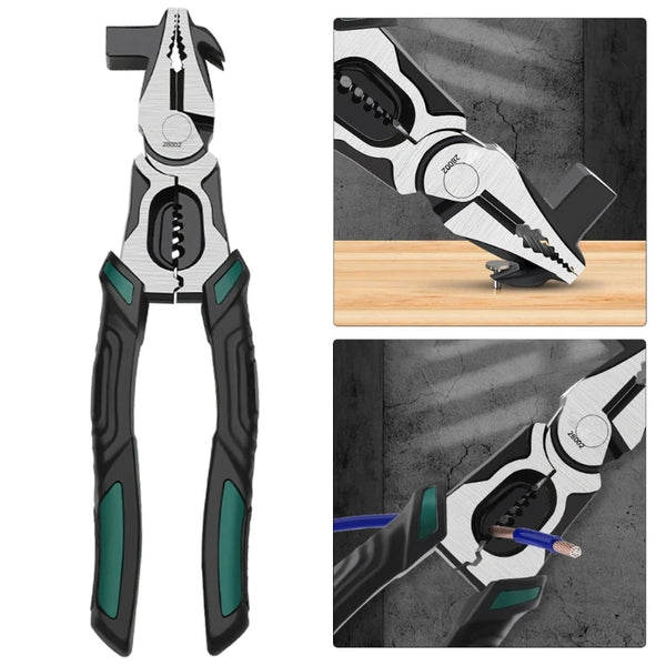 Multi-Function Combination Tool Set: Wire Stripper, Wire Cutters, Effort-Saving Pliers, Household Hammer, Nail Puller