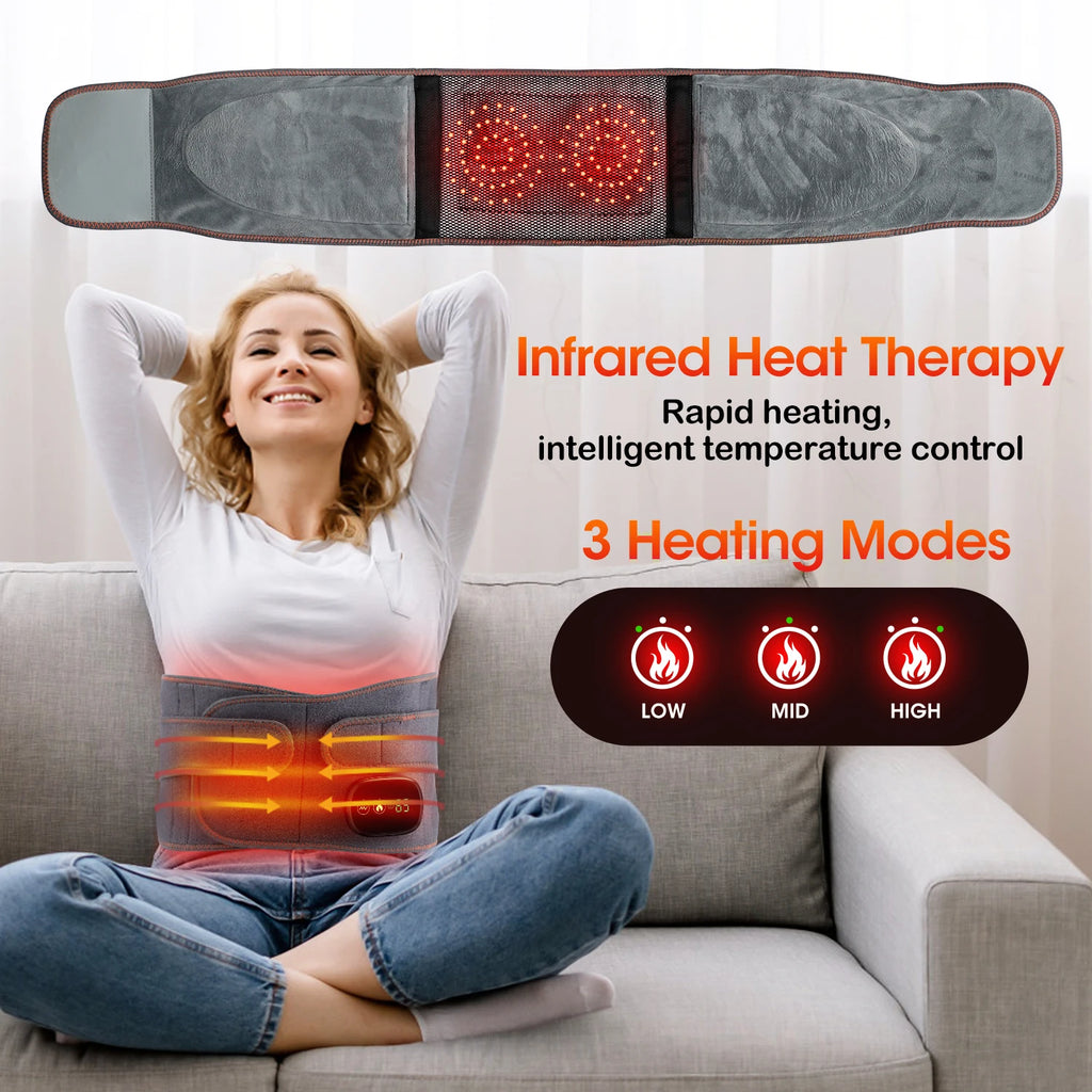 Electric Heating Waist Massage Belt Far Infrared Vibration Hot Compress Lumbar Brace Therapy Massager Back Support Massage Belt