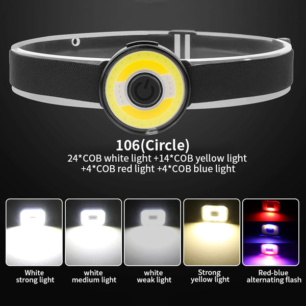 50W New COB Magnetic Mini Headlamp Red/Blue Light Portable Headwear Mini USB Charging Running Light