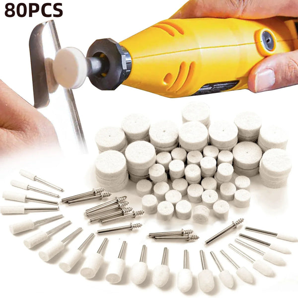 80Pcs Set Wool Felt Polishing Wheel Kit – Mirror Finish for Metal, Jade and Glass Rotary Tool Accessories