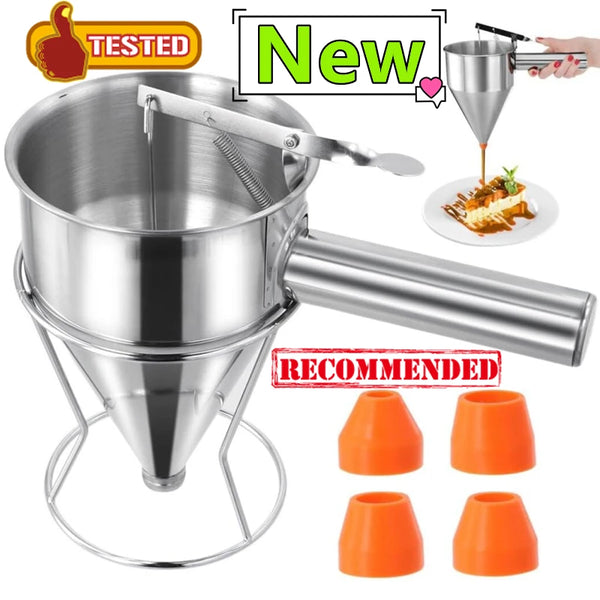 1200ml Oil Hopper With Bracket Stainless Steel Funnel Dispenser Cupcake Pancake Batter Octopus Fish Ball Kitchen Baking Tools