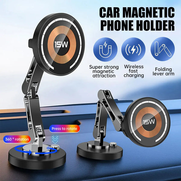 Magnetic Car Wireless Charger Stand Phone Holder 15W Fast Charging Station Easy Paste Mount Bracket for iPhone 12-16 and Android Phones Supporting Wireless Charging