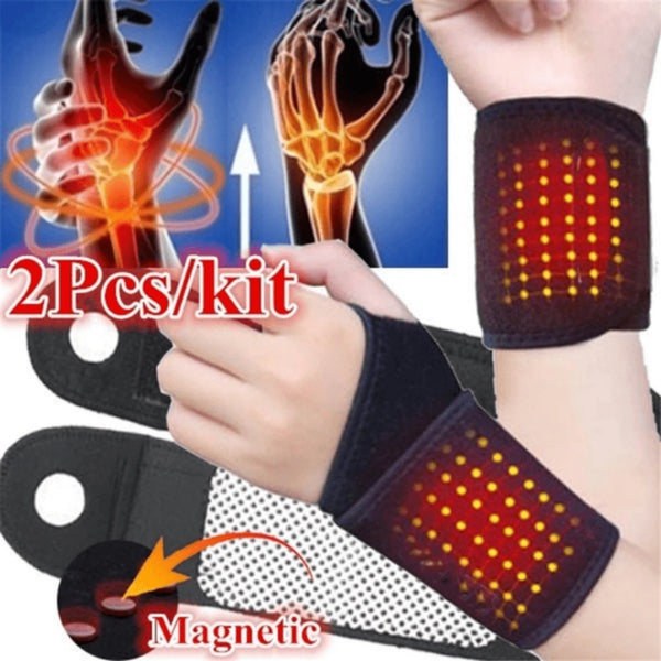 2Pcs Self Heating Wrist Band Magnetic Therapy Support Brace Wrap Heated Hand Warmer Compression Pain