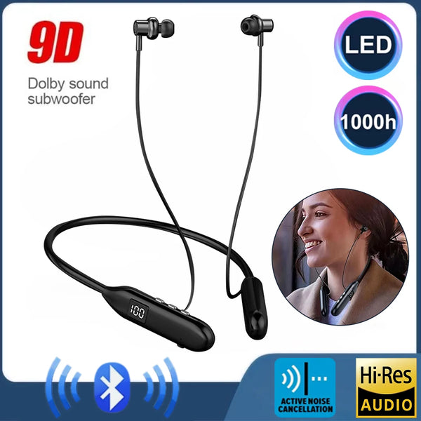 30 hours of Long Battery Life Bluetooth 5.3 Neckband Earphones HiFi Stereo Sports Headset LED IPX5 Waterproof Magnetic Earbuds with Mic