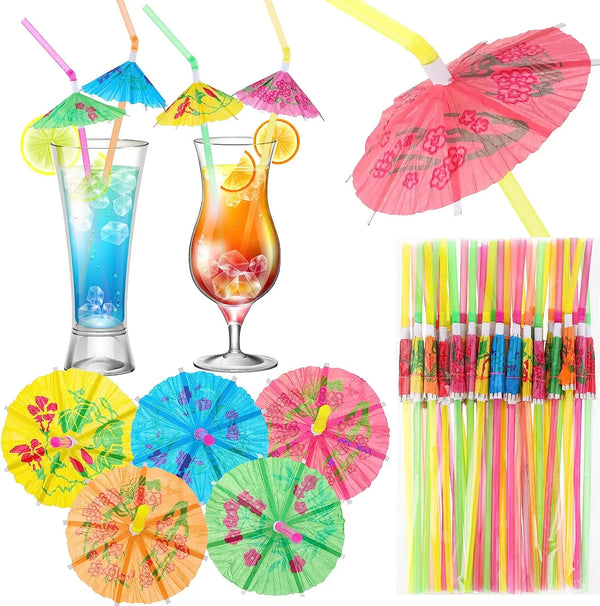 50/100Pcs Tropical Umbrella Straws Mix Color Disposable Plastic Drinking Straw For Cocktail Juice Hawaii Beach Party Decoration