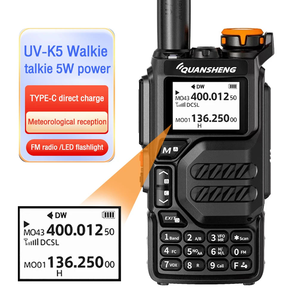 RT-590 Air Band Walkie Talkie 10km Talk Ham Two-Way Radio UHF VHF 200CH Full Band HT with NOAA Channels AM Satellite Communication Equipment