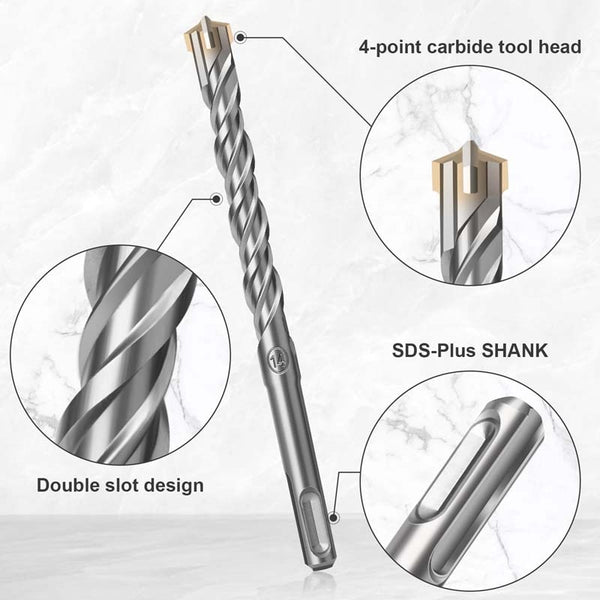 3PCS 4mm-12mm SDS Plus Concrete Drill Bit Crosshead Twin Spiral Hammer Masonry Drill Bits For Woodworking & Metal Rock Stone