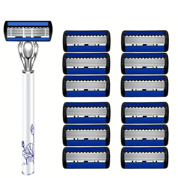 Manual Shaver Razor Classic with 12/24Pcs Blades 6 Layer Safety Razor for Mens Shaving&Womens Hair Removal Shaving