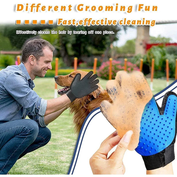 Grooming Brush Bath Cleaning Glove De-Shedding De-Matting Pet Hair Right Hand Pet Grooming Kit for Dog Cat Rabbit Fur 2 Sided