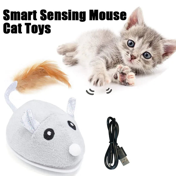 Smart Sensing Mouse Cat Toys Cat Teaser Self-Playing Kitten Mice Toys for Cats Pet Interactive USB Charging Electric Stuffed Toy