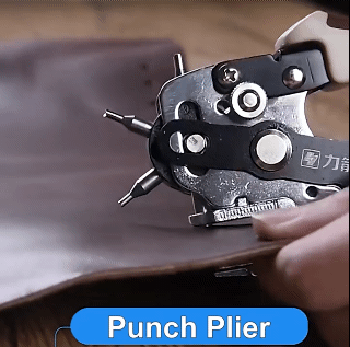 6 IN 1 Belt Perforator Leather Aluminum Iron Copper Plate Perforation Power Pliers Fast and Labor-saving Punching 6 Sizes of Punching Pins