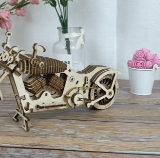 3D Wooden Motorcycle Mechanical Puzzles Assemble Building Construction Blocks Models Craft Kits for Adults DIY Punk Autobikes