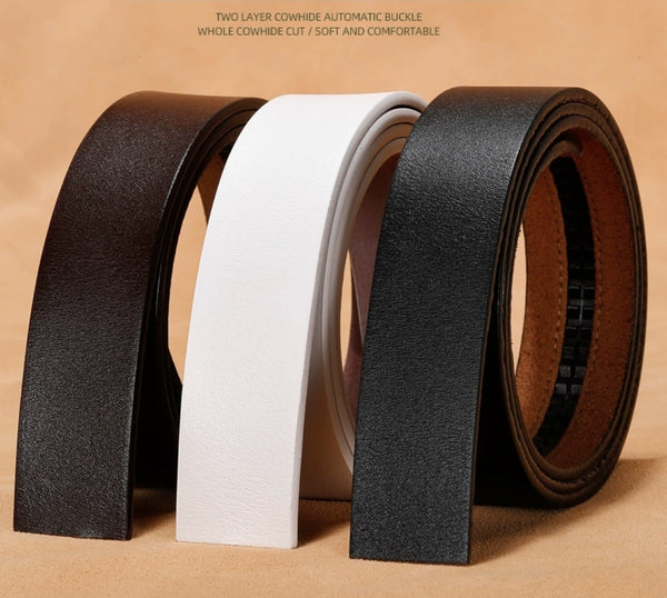 No Buckle 3.5cm Width Cowskin Genuine Leather Belt Men Without Automatic Buckle Strap Male Black Brown White