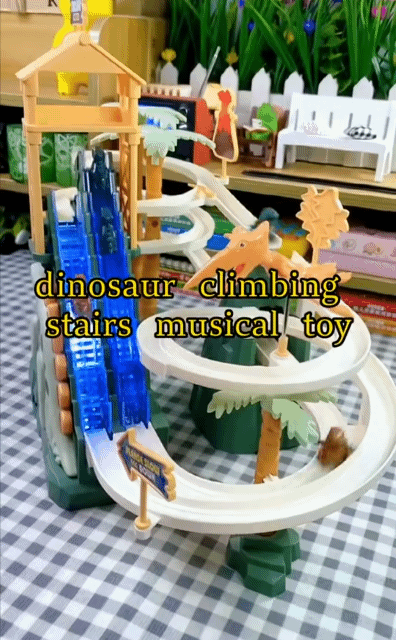 Electric Dual Track Dinosaur Slide Interactive Fun with Track Changes and Lights Children Gift Slide Toy Set