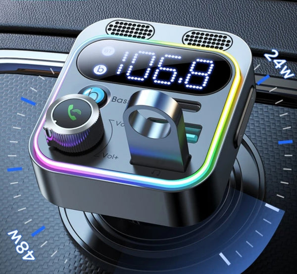 High-end Bluetooth 5.3 FM Transmitter for Car Stronger Dual Mics Deep Bass Sound 48W PD&QC3.0 Fast Car Charger Bluetooth Adapter