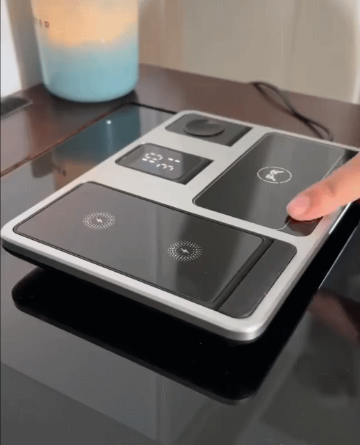 Upscale Smart Touch 4 In 1 Phone Wireless Fast Charging Station Pad with Digital Clock Led Light for Android Samsung Apple Watch iPhone AirPods