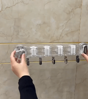 No-Nail Suction Cup Mop Holder with 5 Hooks Wall Mounted Bathroom Broom Hooks Shelf Storage Racks