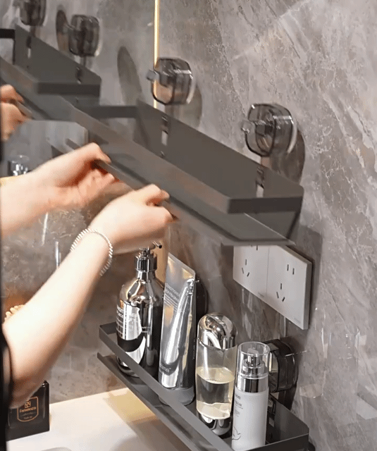 Carbon Steel No-Punch Suction Cup Shelf Bathroom Bathroom Vanity Basket