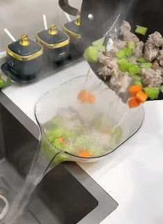 Multi-functional Drain Basket Rice Cleaning Artifact Two-in-one Dry and Wet Separation Comes With Blanching Water Dish Basin