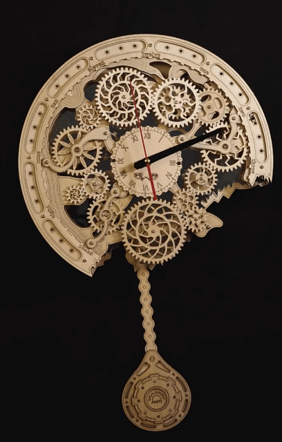 One of a kind Original 3D Wooden Assembled Gear Drive Structure Wall Clock Artwork