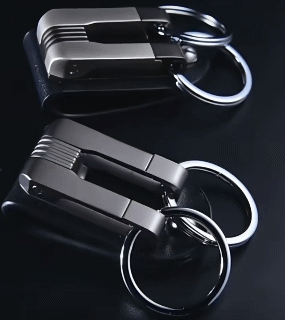 Classic Cowhide+Alloy Belt Key Double Buckle Car Key Luxury Keychain  Leather Base Anti-lost Waist Hanging Independent Double Key Ring