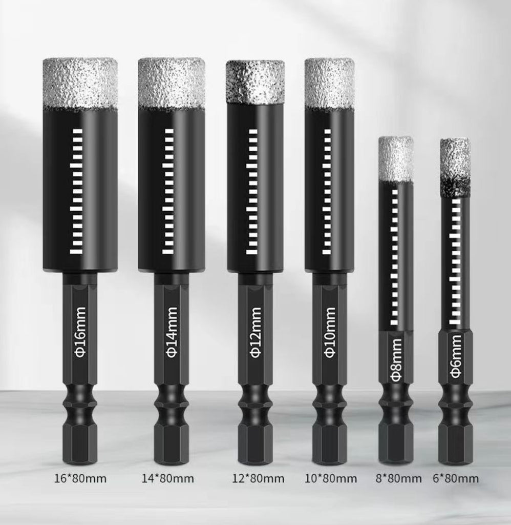 6Pcs 6/8/10/12/14/16mm Hexagonal Shank Drill Opening Hole Brazed Dry Drill Bit For Marble Brick Ceramic Granite Glas Hole Opener
