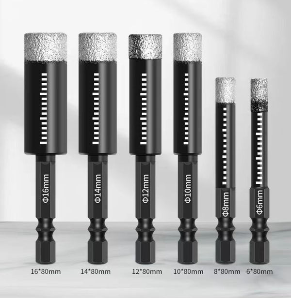 6Pcs 6/8/10/12/14/16mm Hexagonal Shank Drill Opening Hole Brazed Dry Drill Bit For Marble Brick Ceramic Granite Glas Hole Opener