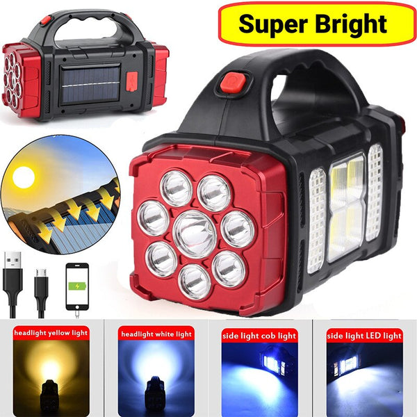 150000lumens Two-head 3-light Source Solar LED Searchlight Power Bank With COB Work Light 4 Gear USB Rechargeable Torch Light Waterproof Solar Light for Outdoor Camping
