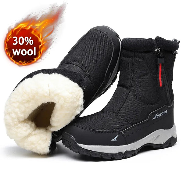 Men/Women Mid-calf Wool Warm Waterproof Zipper Boots Outdoor  Boots Ankle Shoes Black/Red