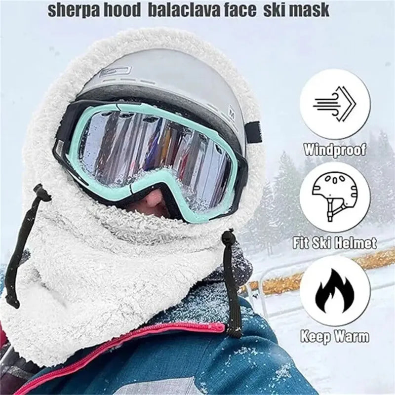 Wool Thermal Sherpa Fleece Hood Full Face Mask Winter Balaclava for Cold Weather Clearance Windproof Adjustable Warm Hood Cover Hats Scarf