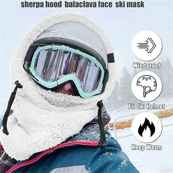 Wool Thermal Sherpa Fleece Hood Full Face Mask Winter Balaclava for Cold Weather Clearance Windproof Adjustable Warm Hood Cover Hats Scarf