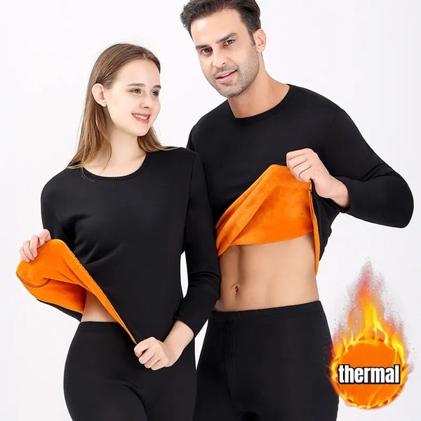 Thermal Underwear Sets Men Winter Long Johns Women Plus Velvet Thickening Inner Wear Fleece Keep Warm Lingerie Plus Size L-4XL