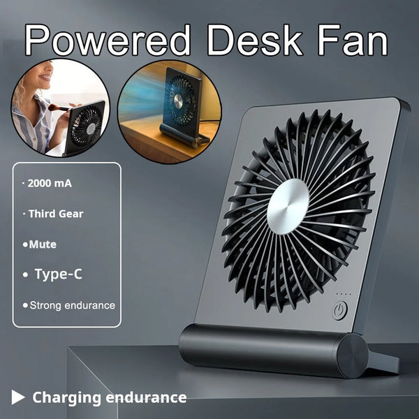 Strong Wind Ultra Quiet Small Desk Fan 220° Tilt Folding 3 Speeds Adjustable USB-C Corded Powered Personal Fan